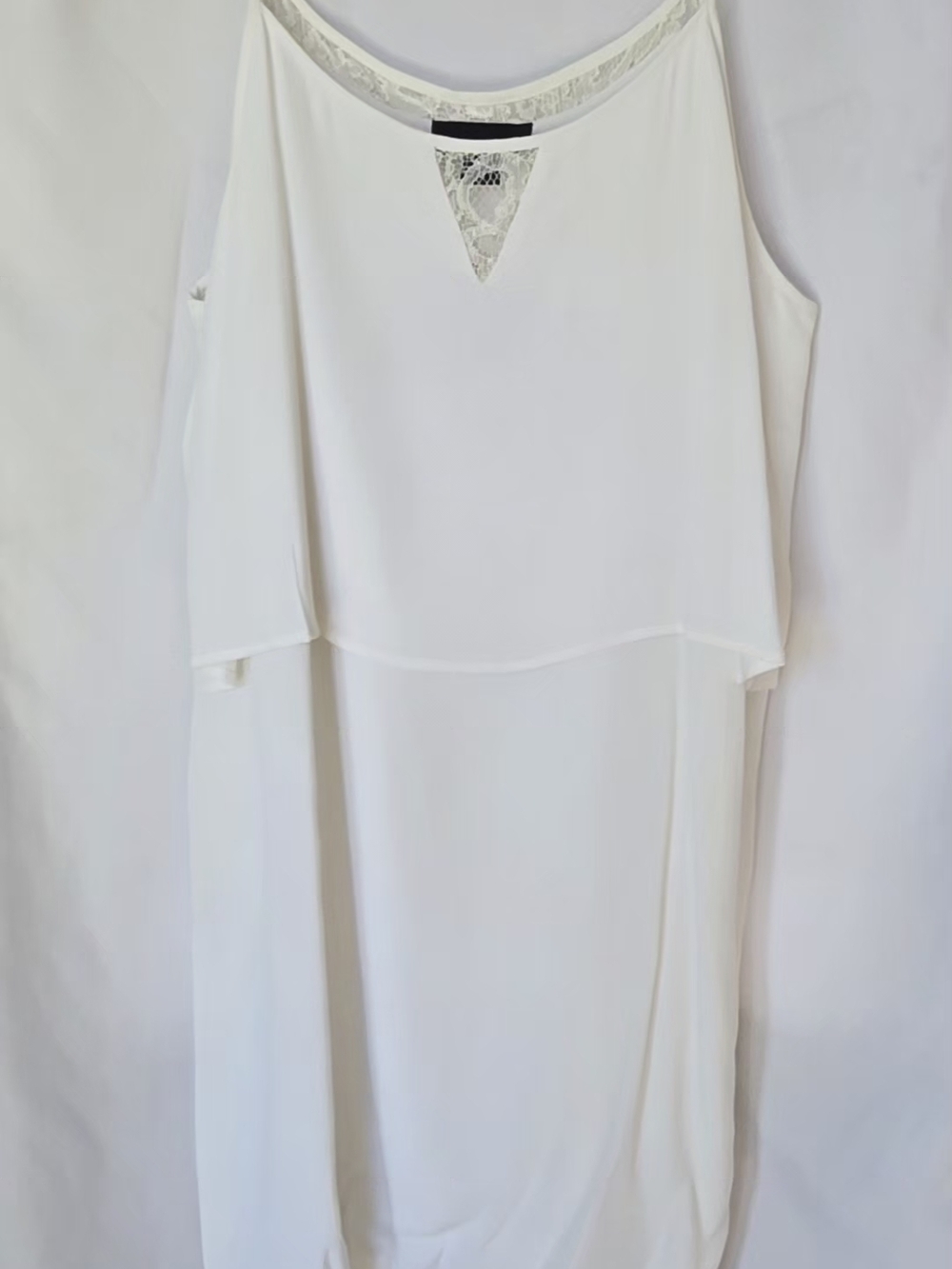 Attention Women's White Layered  Spaghetti strap Dress with Lace Accent.
